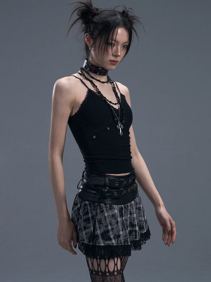 Frustration Garden Punk Rock Studded Knit Vest V-neck T-shirt Long Sleeve