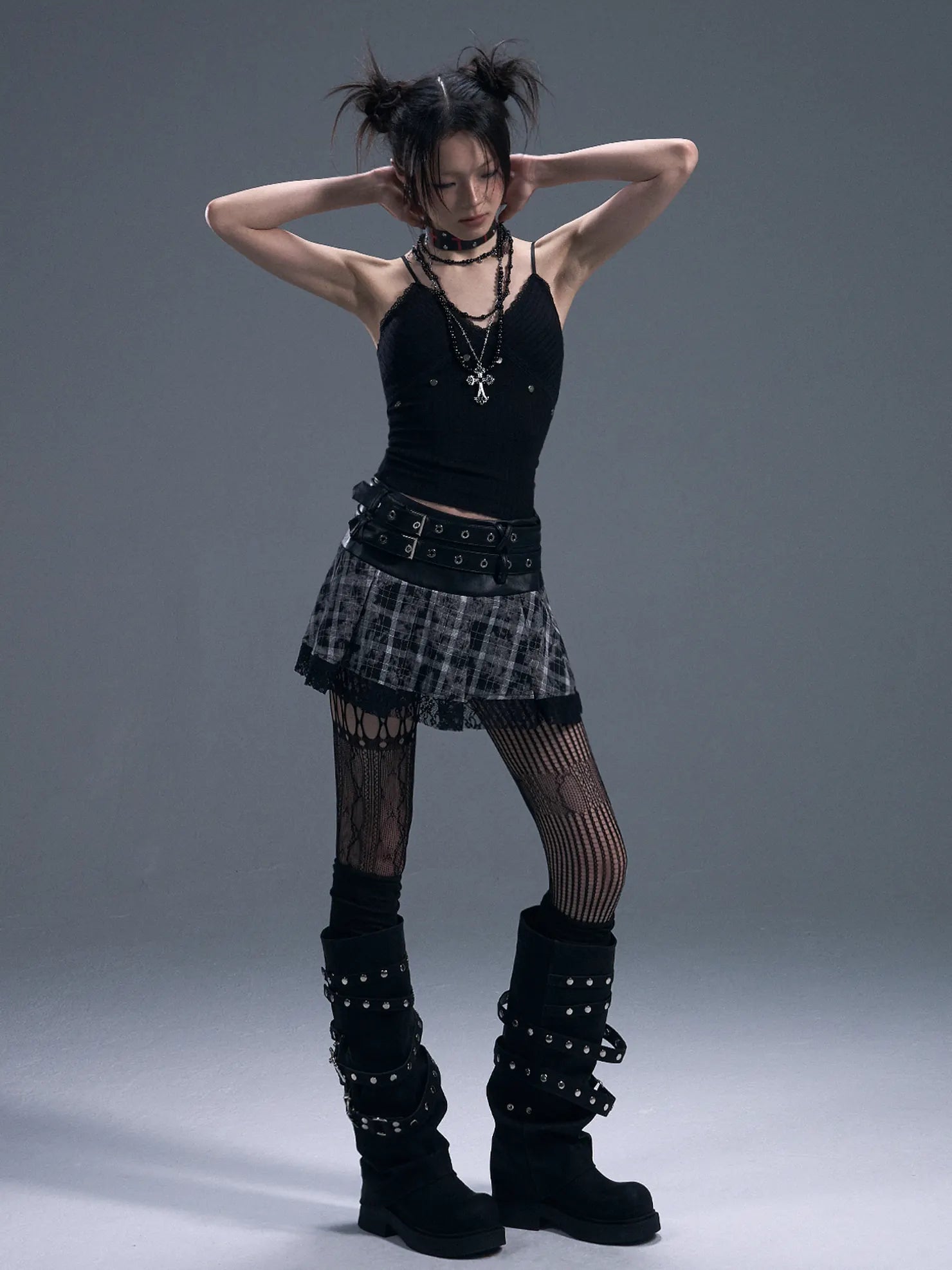 Punk Rock Studded Knit Vest V-neck T-shirt Long Sleeve
