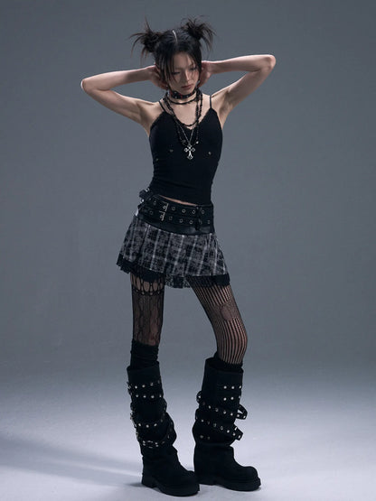 Punk Rock Studded Knit Vest V-neck T-shirt Long Sleeve