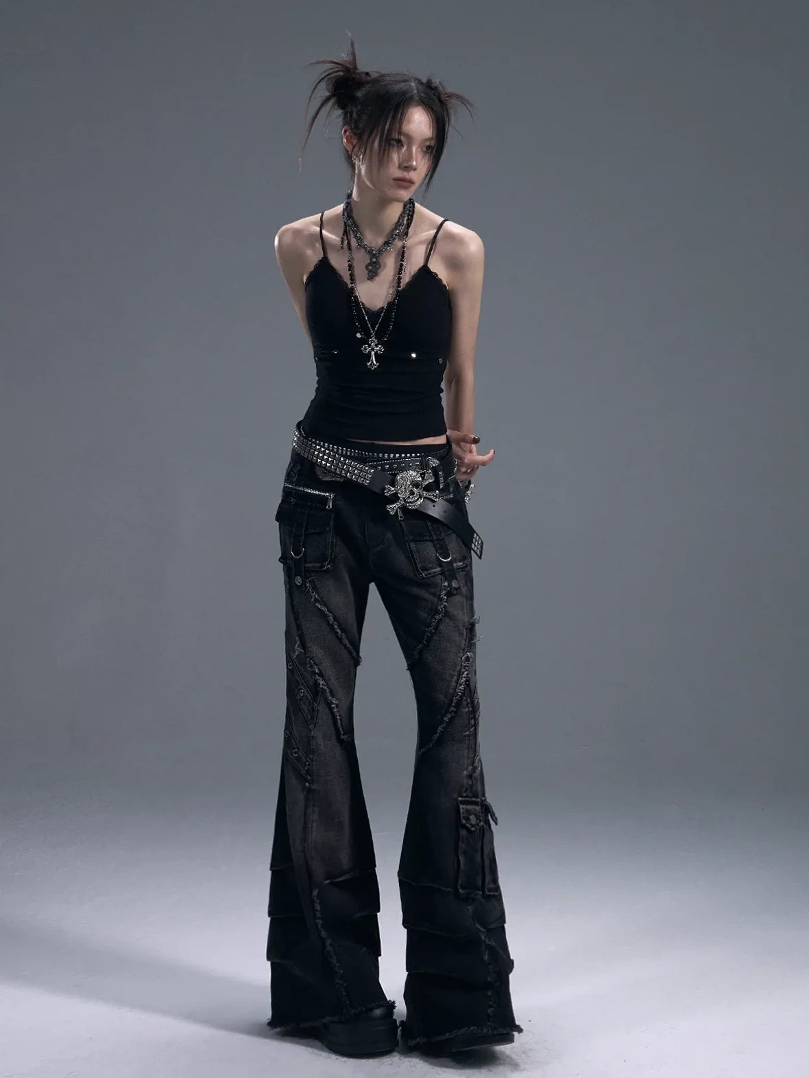 Frustration Garden Punk Rock Studded Knit Vest V-neck T-shirt Long Sleeve