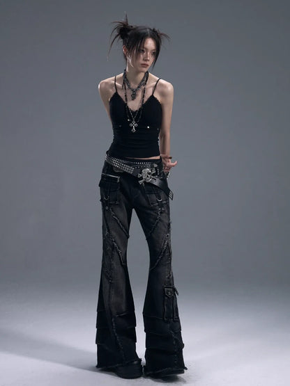 Frustration Garden Punk Rock Studded Knit Vest V-neck T-shirt Long Sleeve