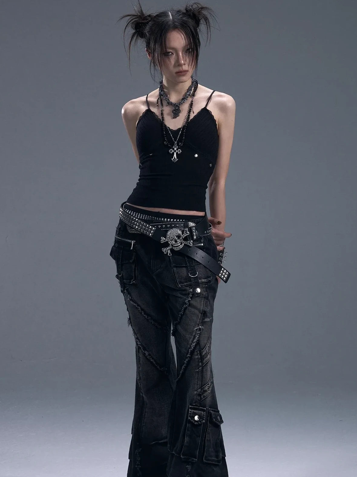Frustration Garden Punk Rock Studded Knit Vest V-neck T-shirt Long Sleeve