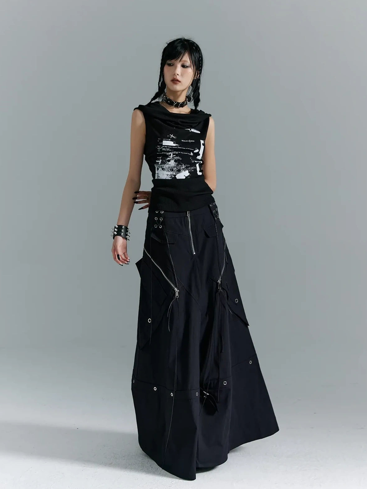Frustration Garden Punk Soul Metal Trim A Line Maxi Skirt