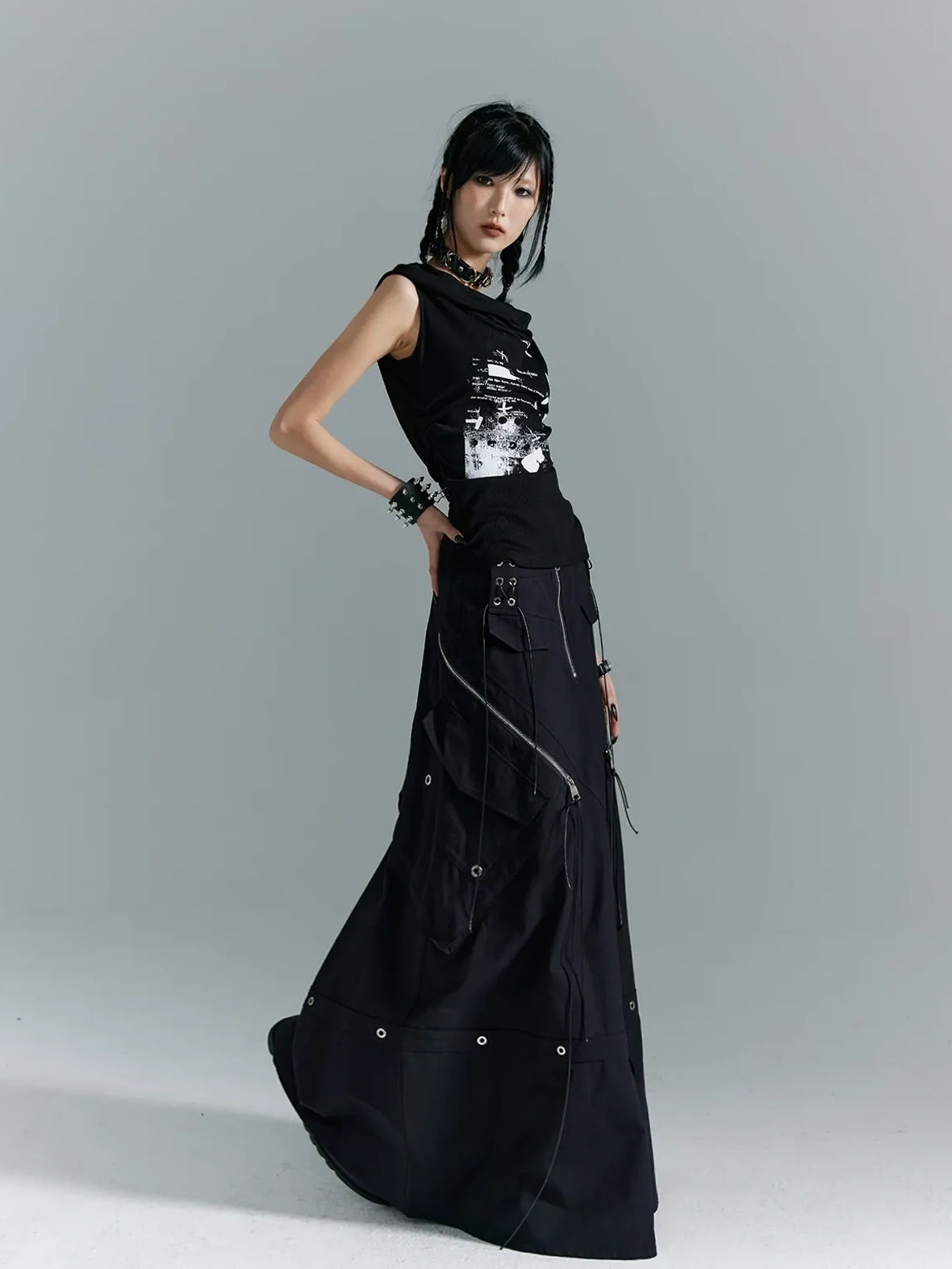 Frustration Garden Punk Soul Metal Trim A Line Maxi Skirt