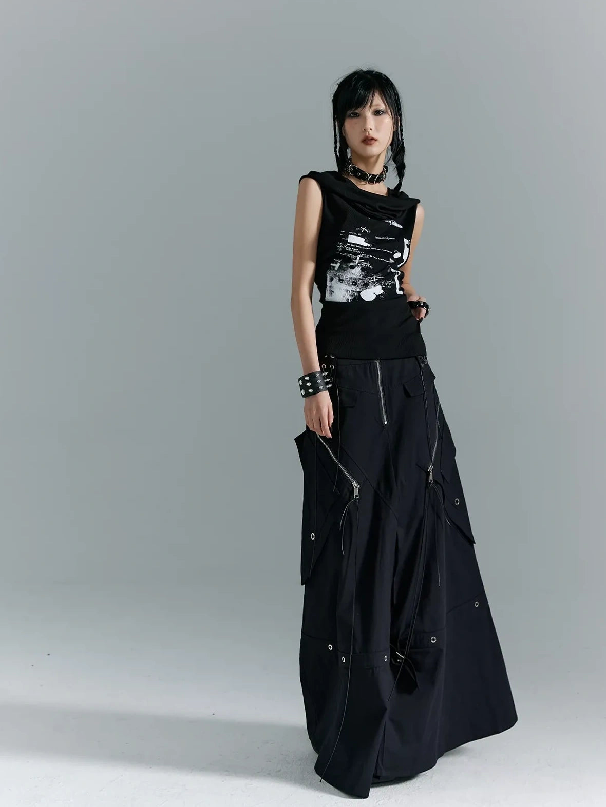 Frustration Garden Punk Soul Metal Trim A Line Maxi Skirt