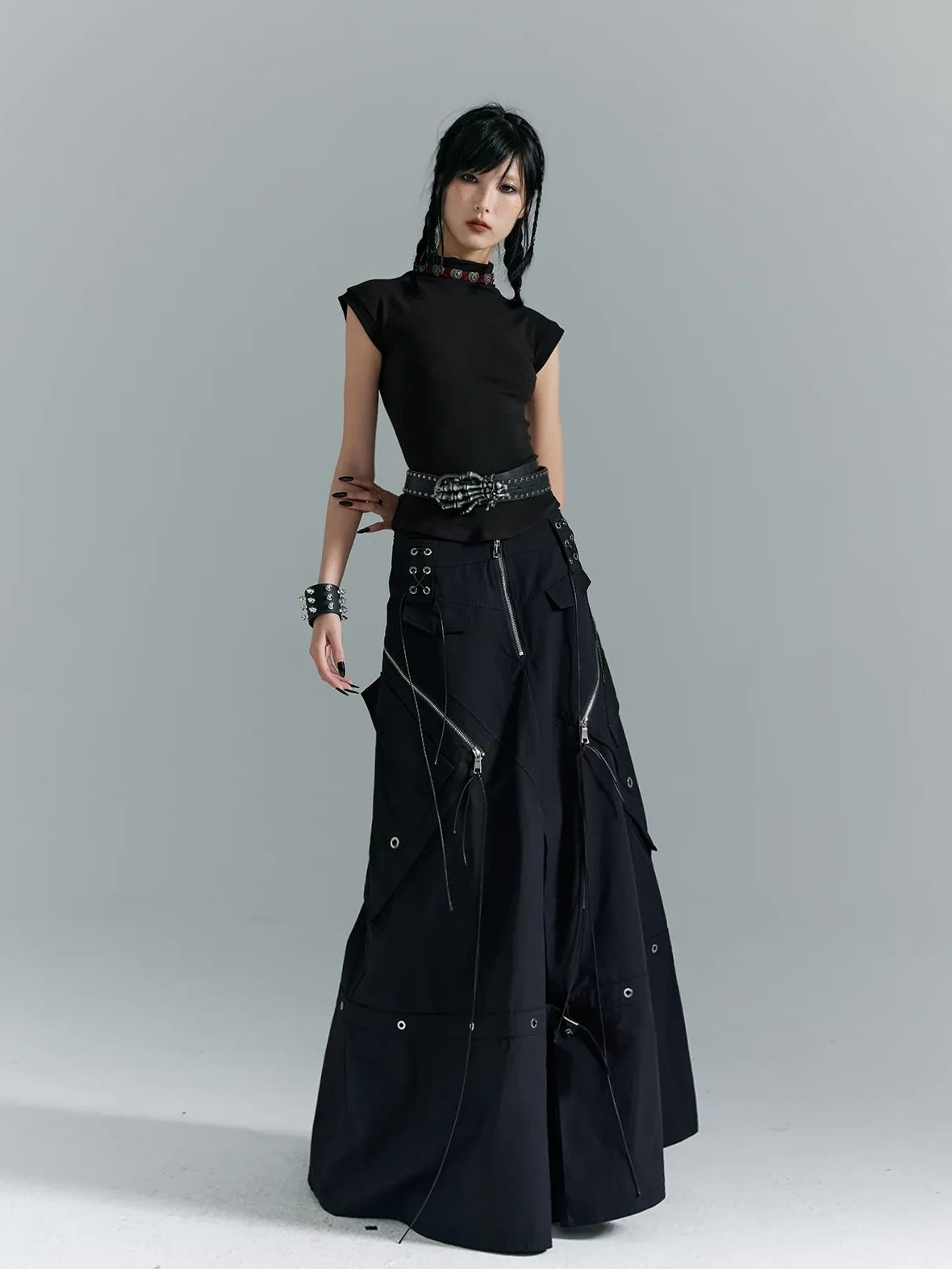 Frustration Garden Punk Soul Metal Trim A Line Maxi Skirt