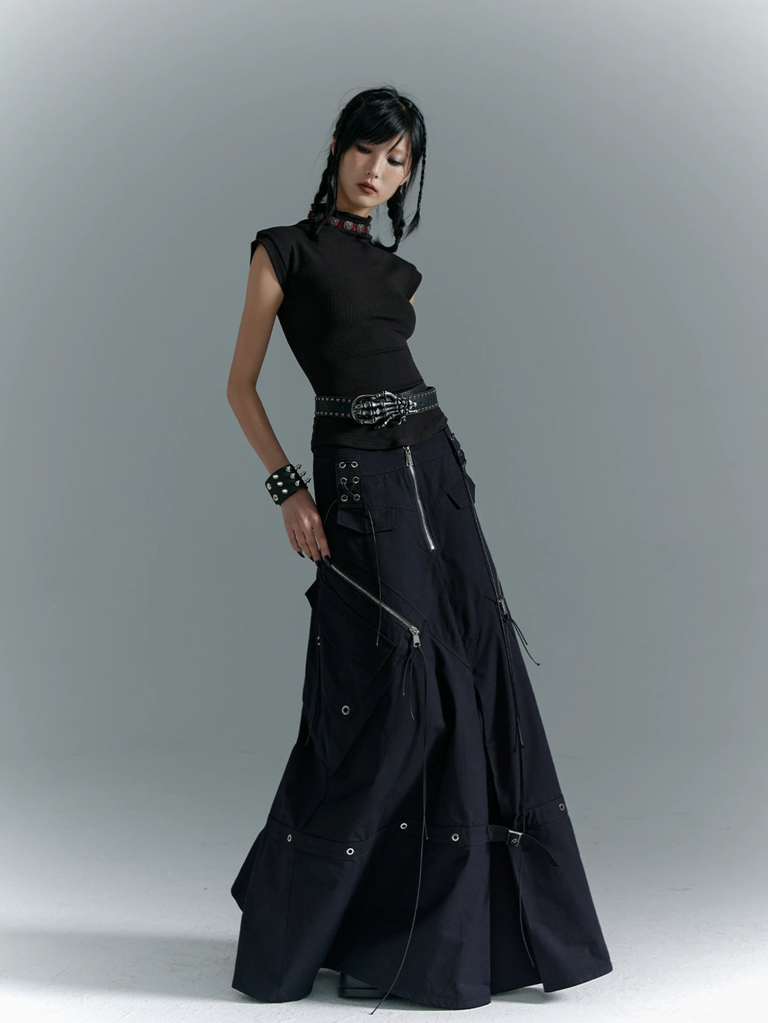 Frustration Garden Punk Soul Metal Trim A Line Maxi Skirt