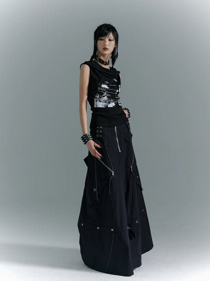 Frustration Garden Punk Soul Metal Trim A Line Maxi Skirt