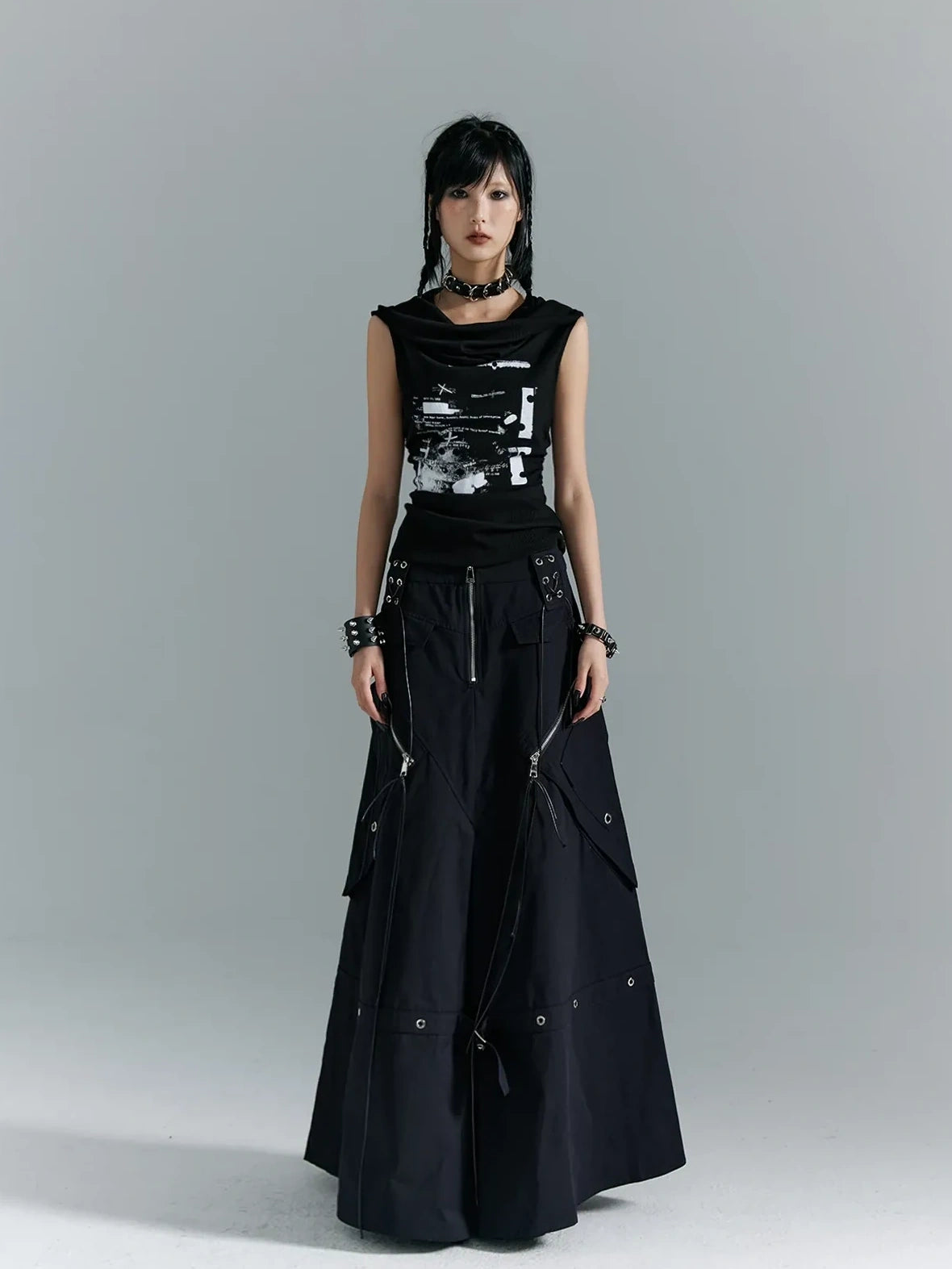 Frustration Garden Punk Soul Metal Trim A Line Maxi Skirt