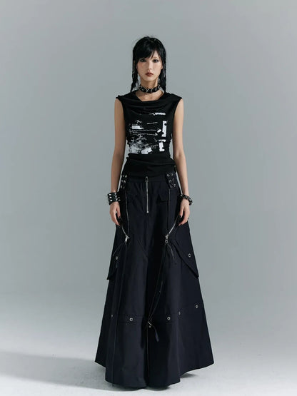 Frustration Garden Punk Soul Metal Trim A Line Maxi Skirt