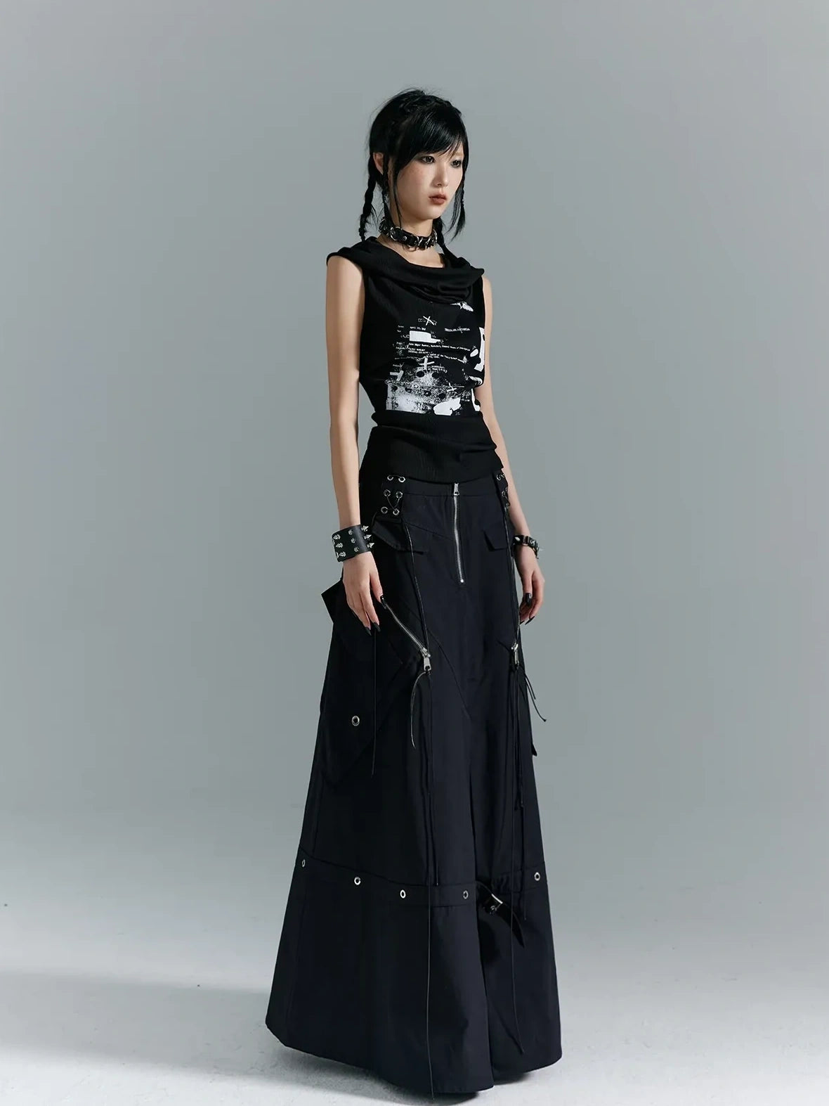 Frustration Garden Punk Soul Metal Trim A Line Maxi Skirt