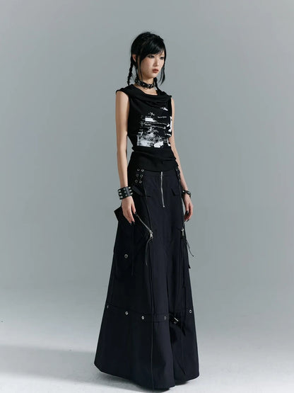 Frustration Garden Punk Soul Metal Trim A Line Maxi Skirt