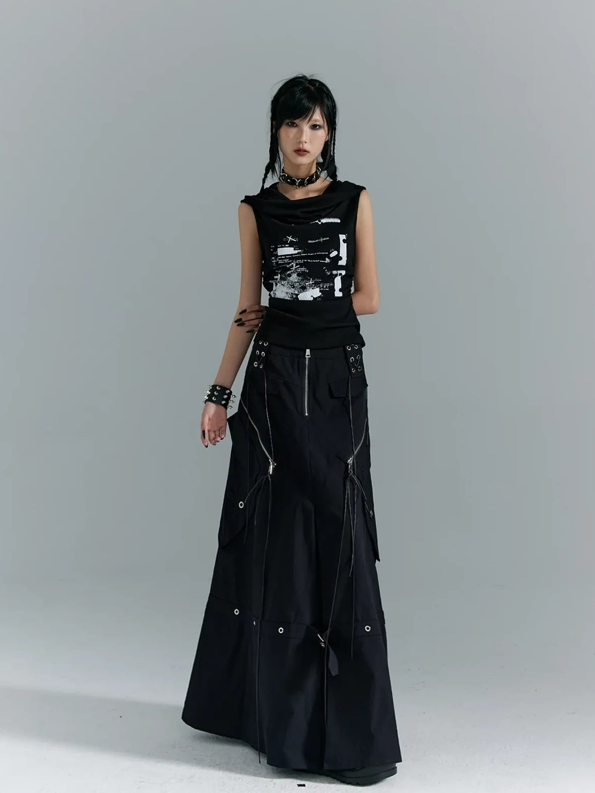 Frustration Garden Punk Soul Metal Trim A Line Maxi Skirt