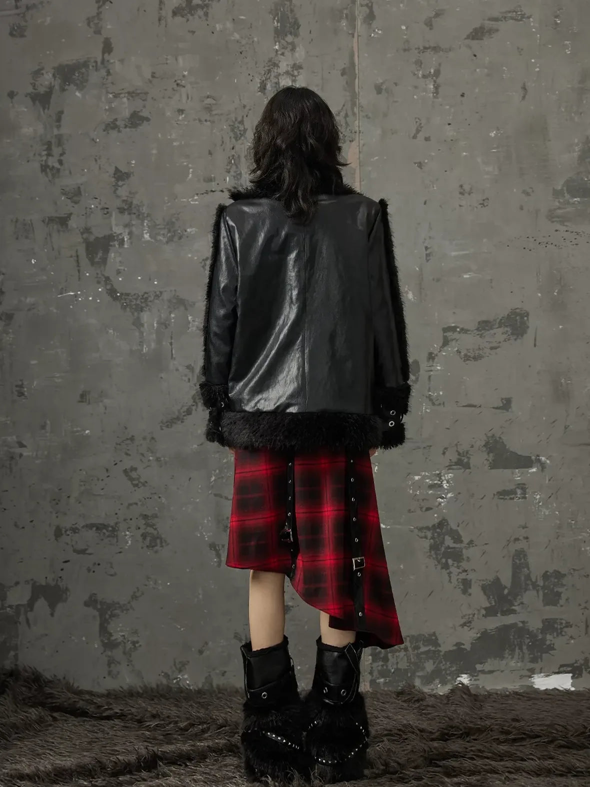 Frustration Garden Punk Star Fur Patchwork Padded Coat