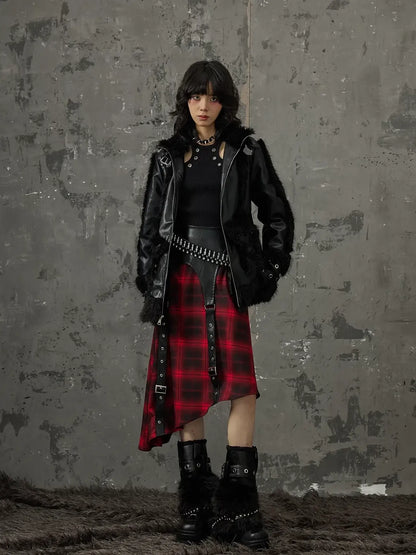 Frustration Garden Punk Star Fur Patchwork Padded Coat