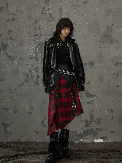 Frustration Garden Punk Star Fur Patchwork Padded Coat