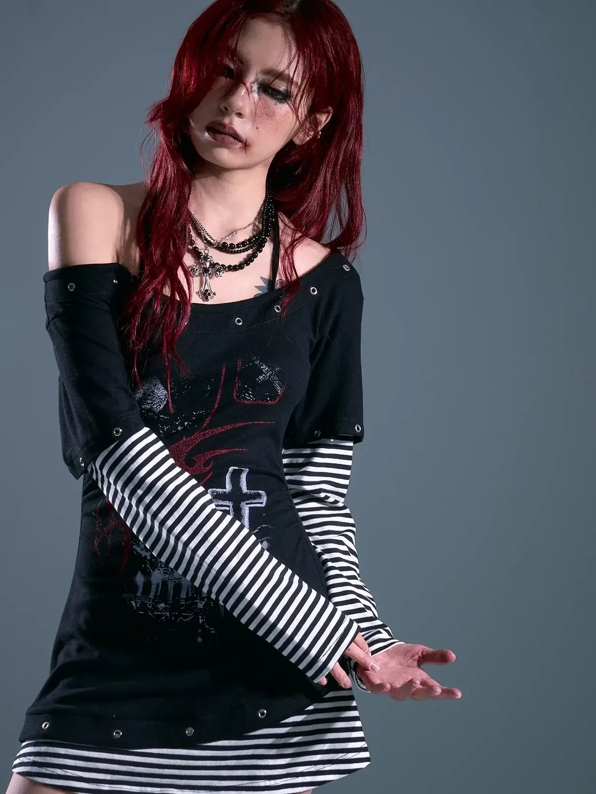 Frustration Garden Punk Striped Slash Neck Bodycon Dress