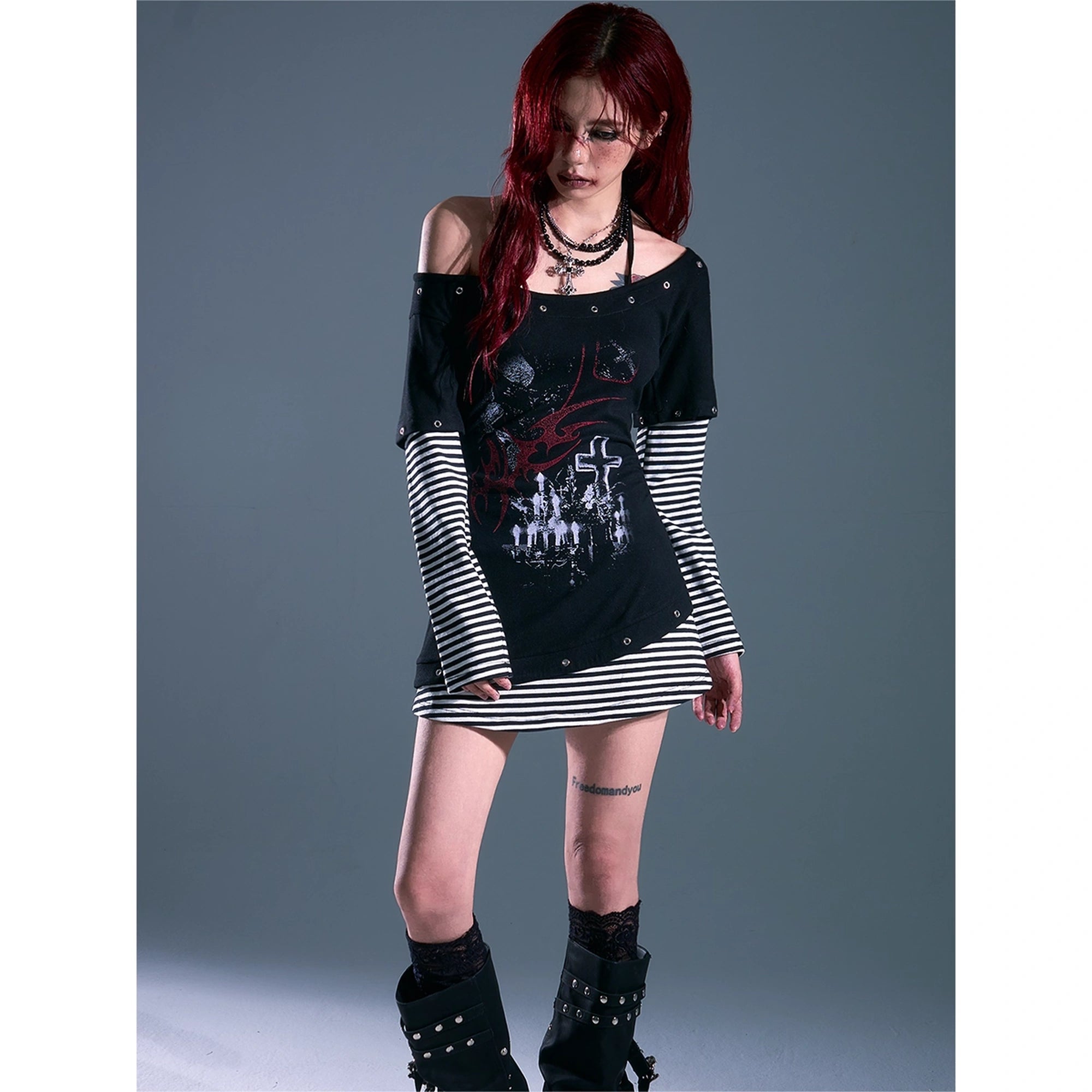 Frustration_Garden_Punk_Striped_Slash_Neck_Bodycon_Dress_MISSTT