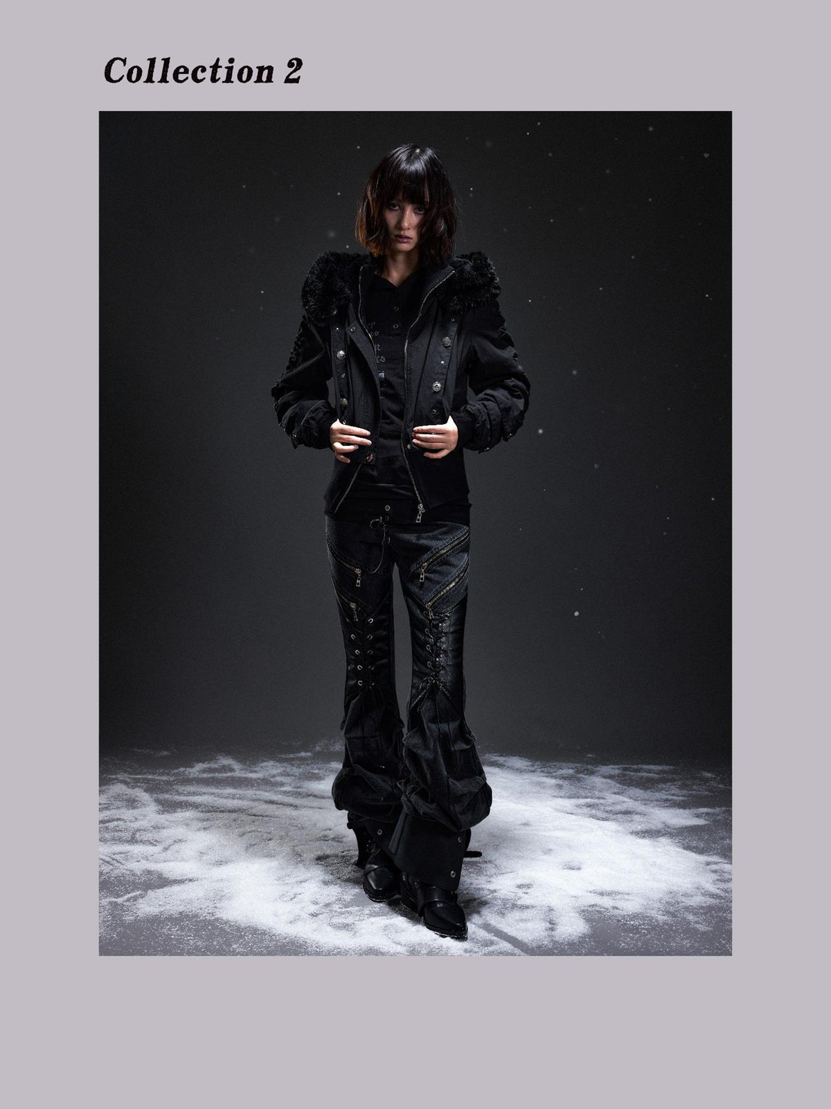 Frustration Garden Punk Studded Faux Fur Trim Hooded Women&