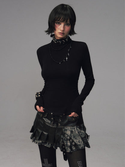 Frustration Garden Punk Studded Waist Slim Half High Neck Women&