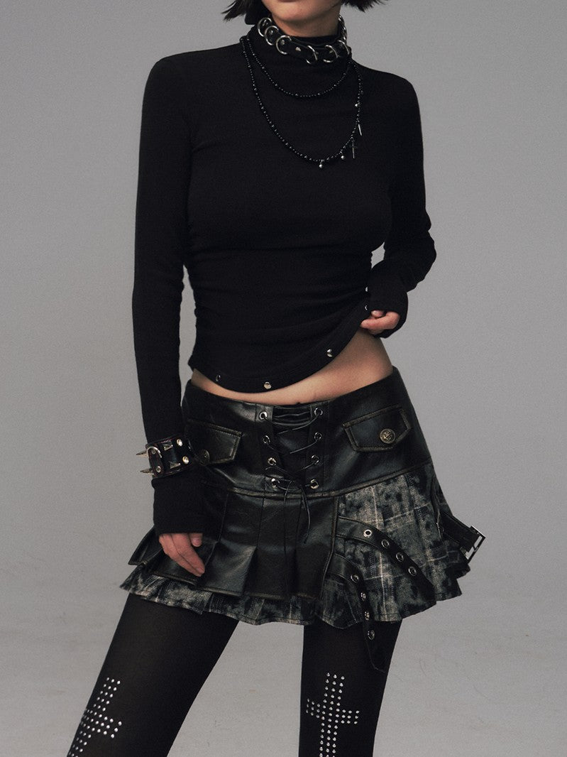 Frustration Garden Punk Studded Waist Slim Half High Neck Women&
