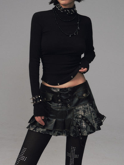 Frustration Garden Punk Studded Waist Slim Half High Neck Women&
