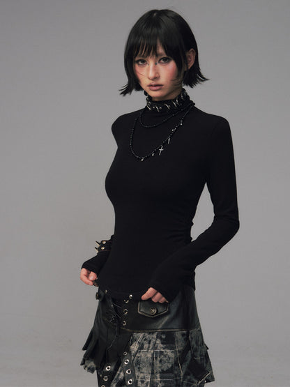 Frustration Garden Punk Studded Waist Slim Half High Neck Women&