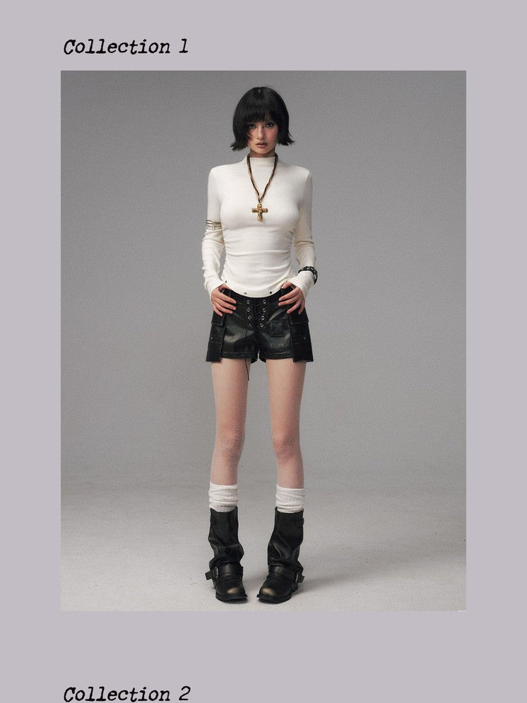 Frustration Garden Punk Studded Waist Slim Half High Neck Women&