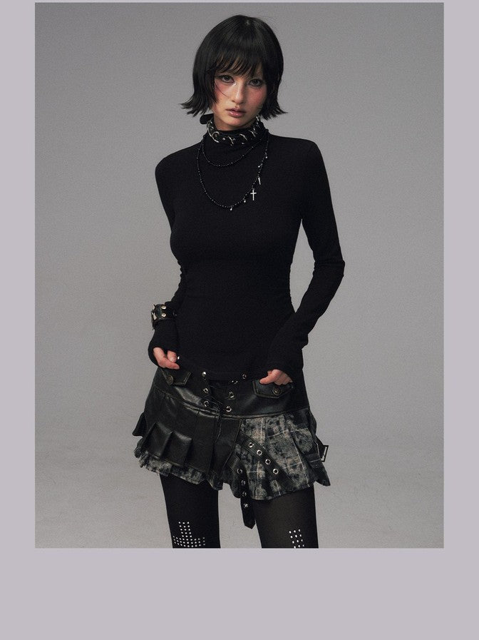 Frustration Garden Punk Studded Waist Slim Half High Neck Women&