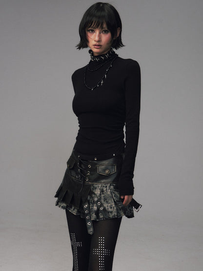 Frustration Garden Punk Studded Waist Slim Half High Neck Women&