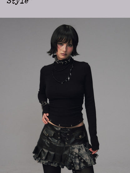 Frustration Garden Punk Studded Waist Slim Half High Neck Women&