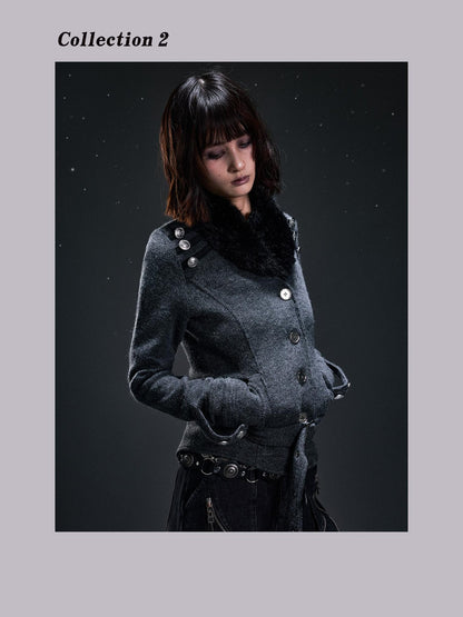 Frustration Garden Punk Vintage Fur Collar Studded Knit Women&