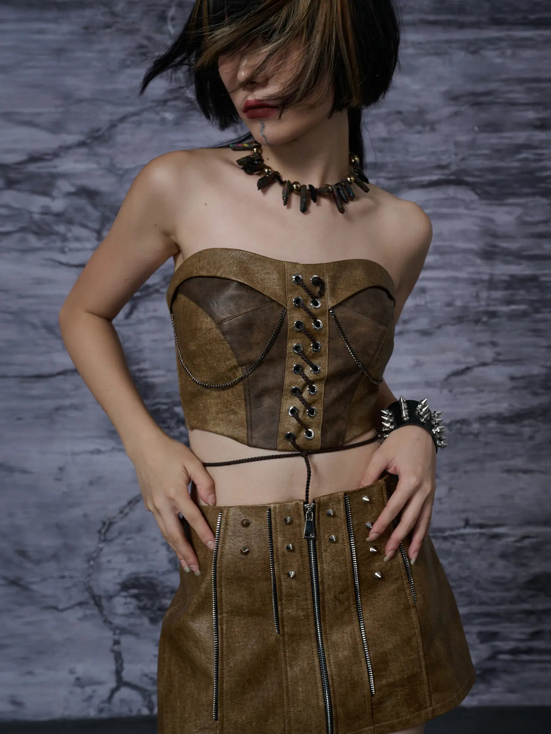 Frustration Garden Punk Wasteland Distressed Pu Corset Top