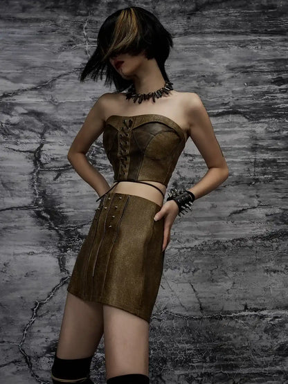 Frustration Garden Punk Wasteland Distressed Pu Corset Top