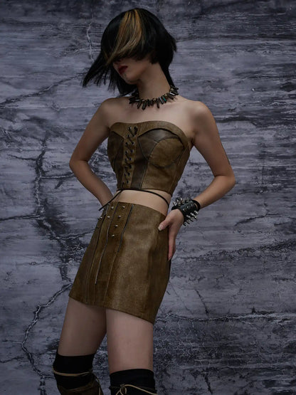 Frustration Garden Punk Wasteland Distressed Pu Corset Top
