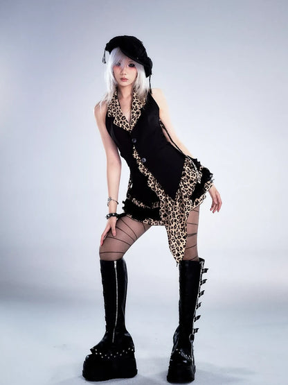 Frustration Garden Retro Leopard Print Halter Vest