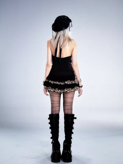 Frustration Garden Retro Leopard Print Halter Vest
