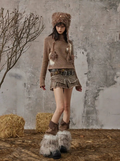 Frustration Garden Retro Y2K Knit Button Up Mohair Leg Warmers