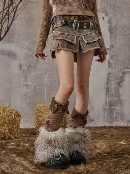 Frustration Garden Retro Y2K Knit Button Up Mohair Leg Warmers