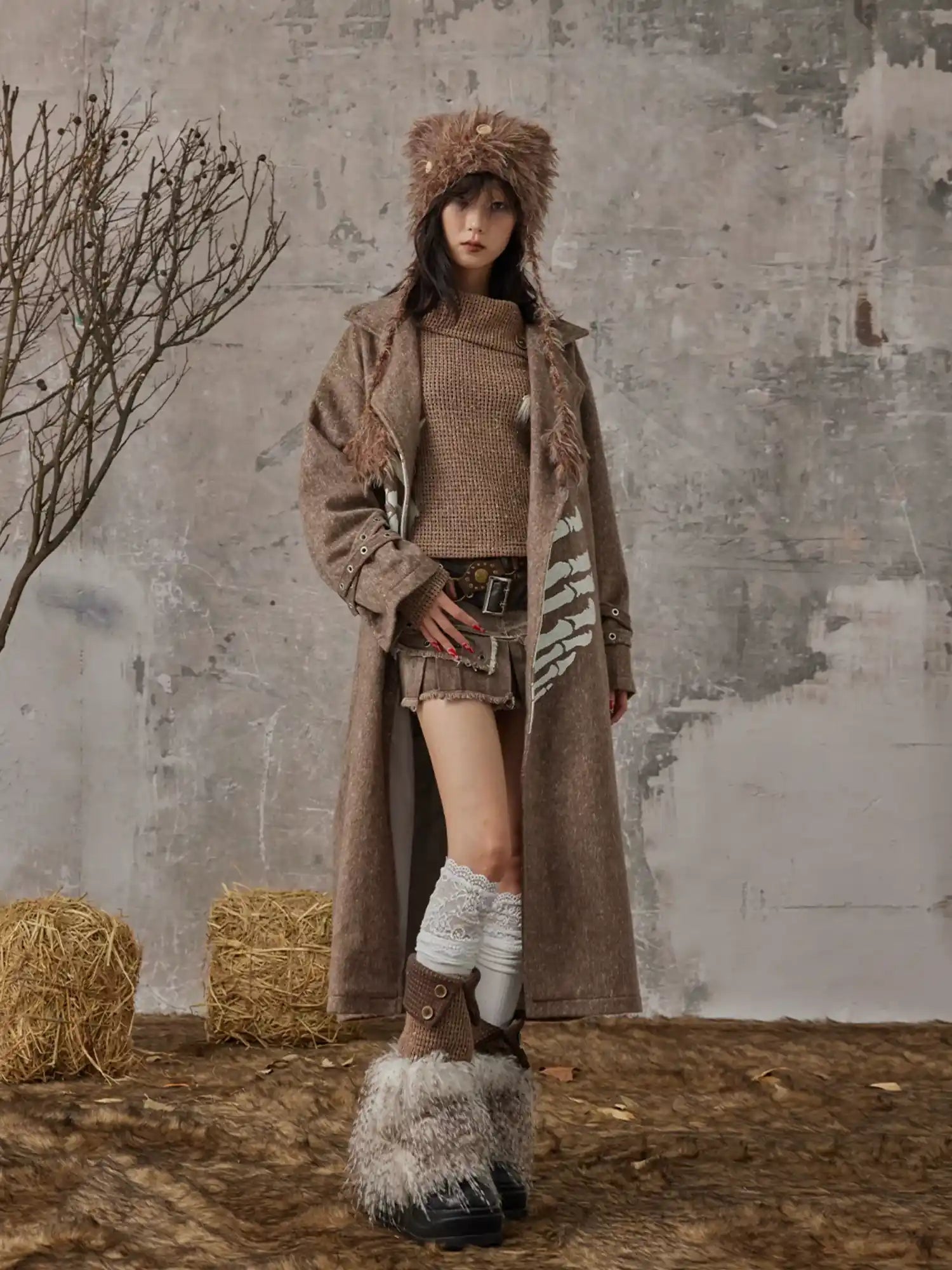 Frustration Garden Retro Y2K Knit Button Up Mohair Leg Warmers