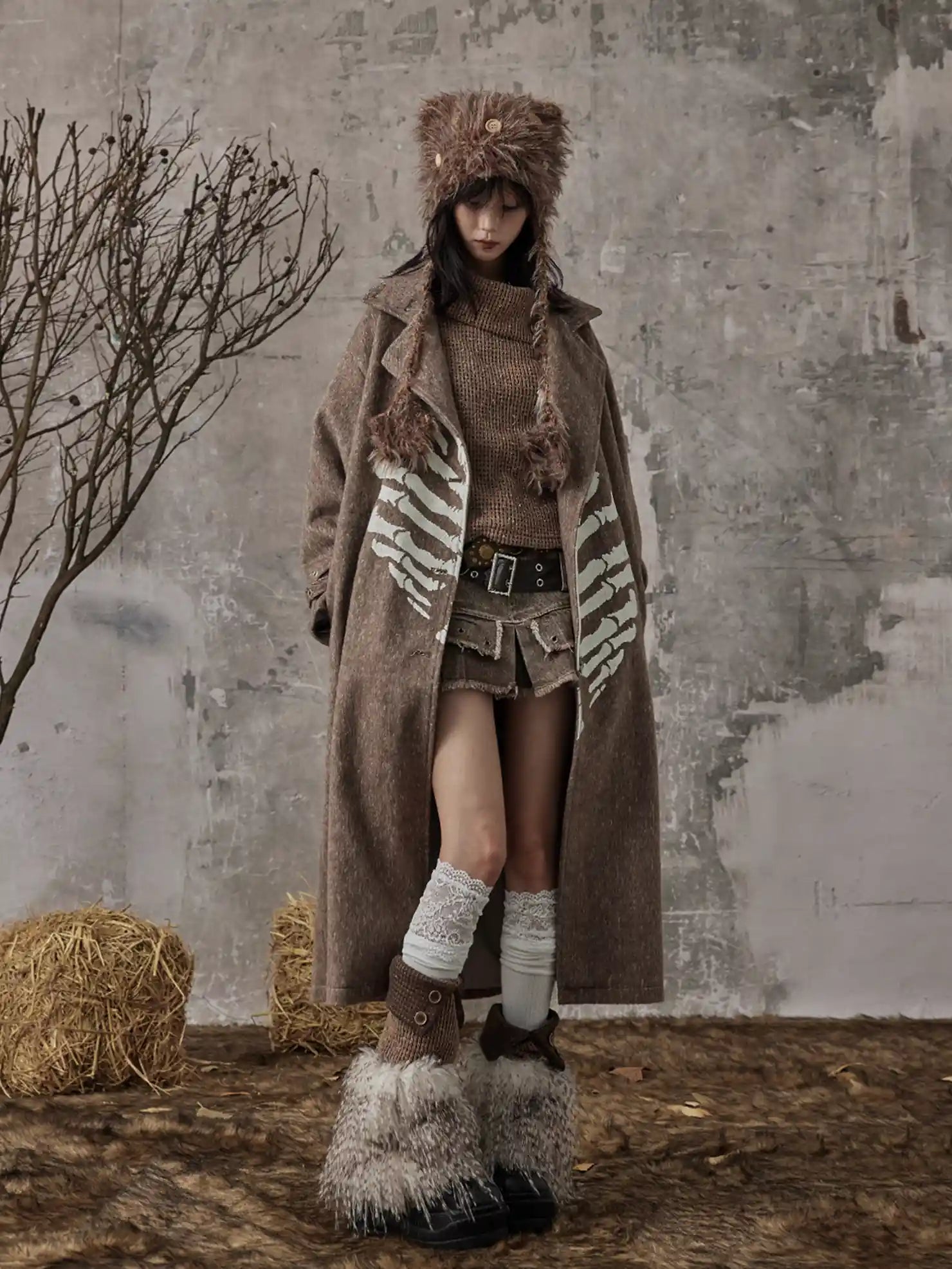 Frustration Garden Retro Y2K Knit Button Up Mohair Leg Warmers