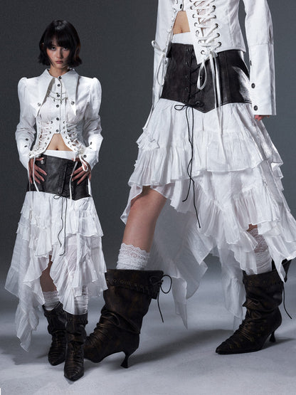 Frustration Garden Ruffled Asymmetrical Lace Up A Line Women&