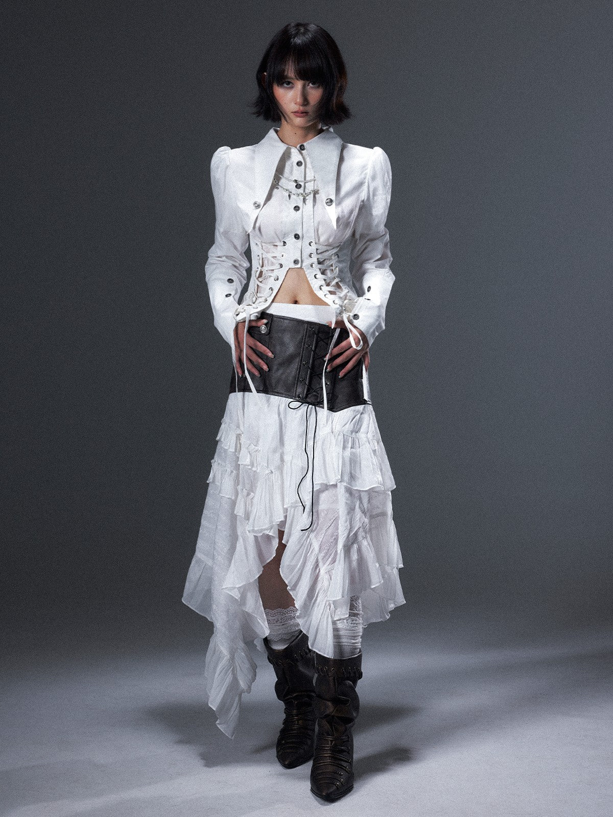 Frustration Garden Ruffled Asymmetrical Lace Up A Line Women&
