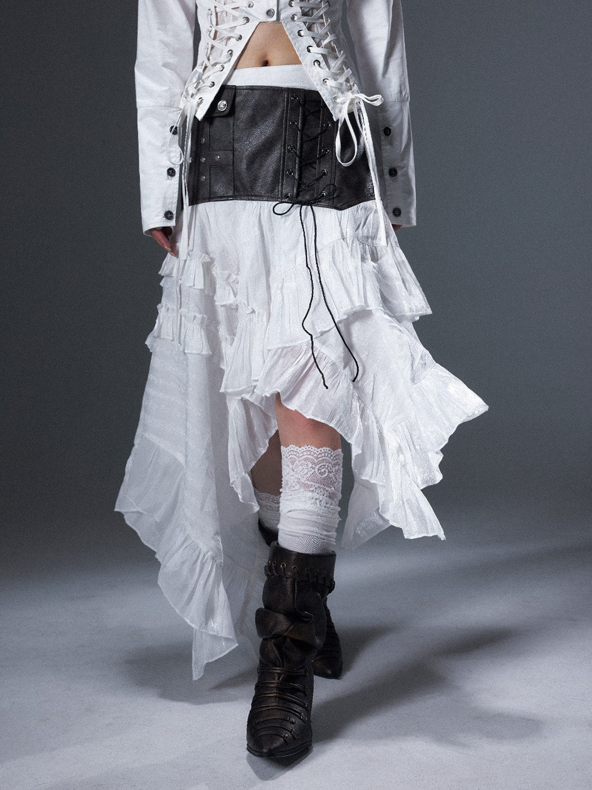 Frustration Garden Ruffled Asymmetrical Lace Up A Line Women&