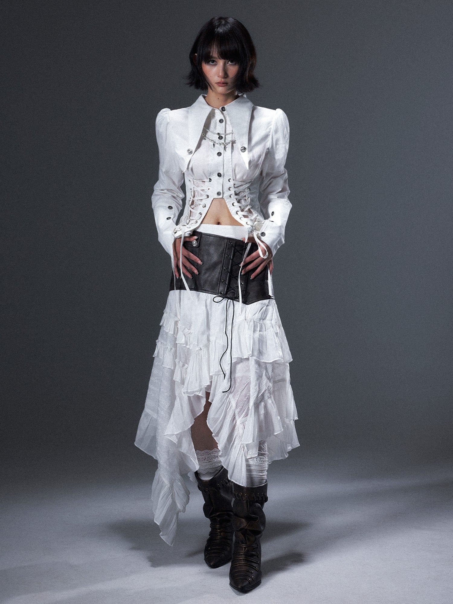 Frustration Garden Ruffled Asymmetrical Lace Up A Line Women&