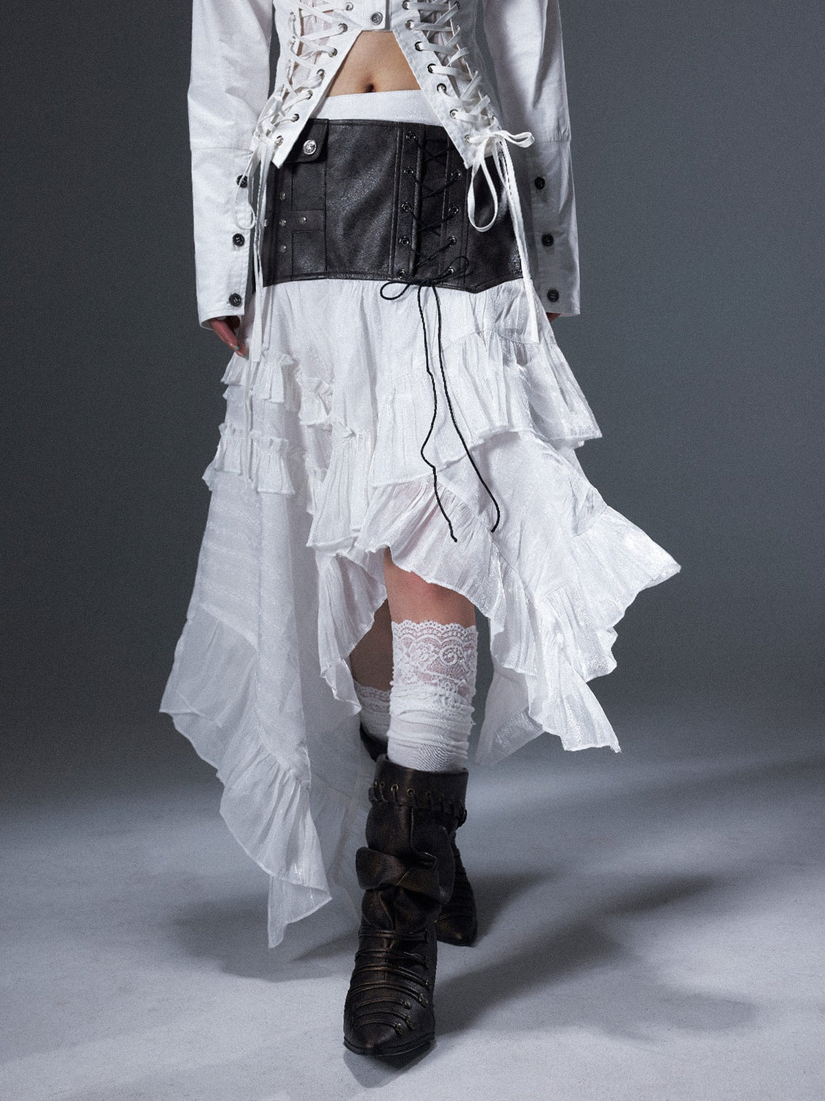 Frustration Garden Ruffled Asymmetrical Lace Up A Line Women&