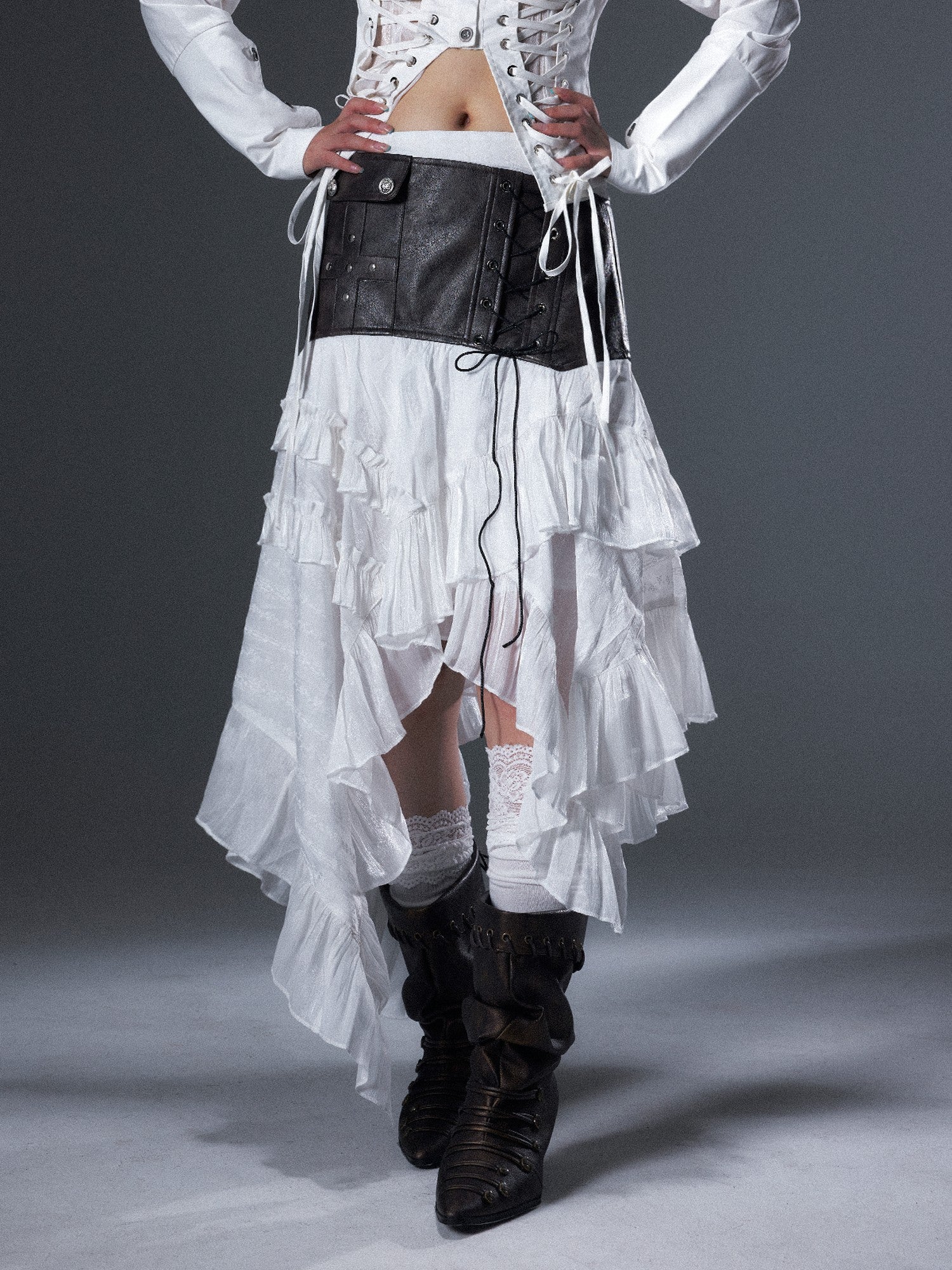 Frustration Garden Ruffled Asymmetrical Lace Up A Line Women&