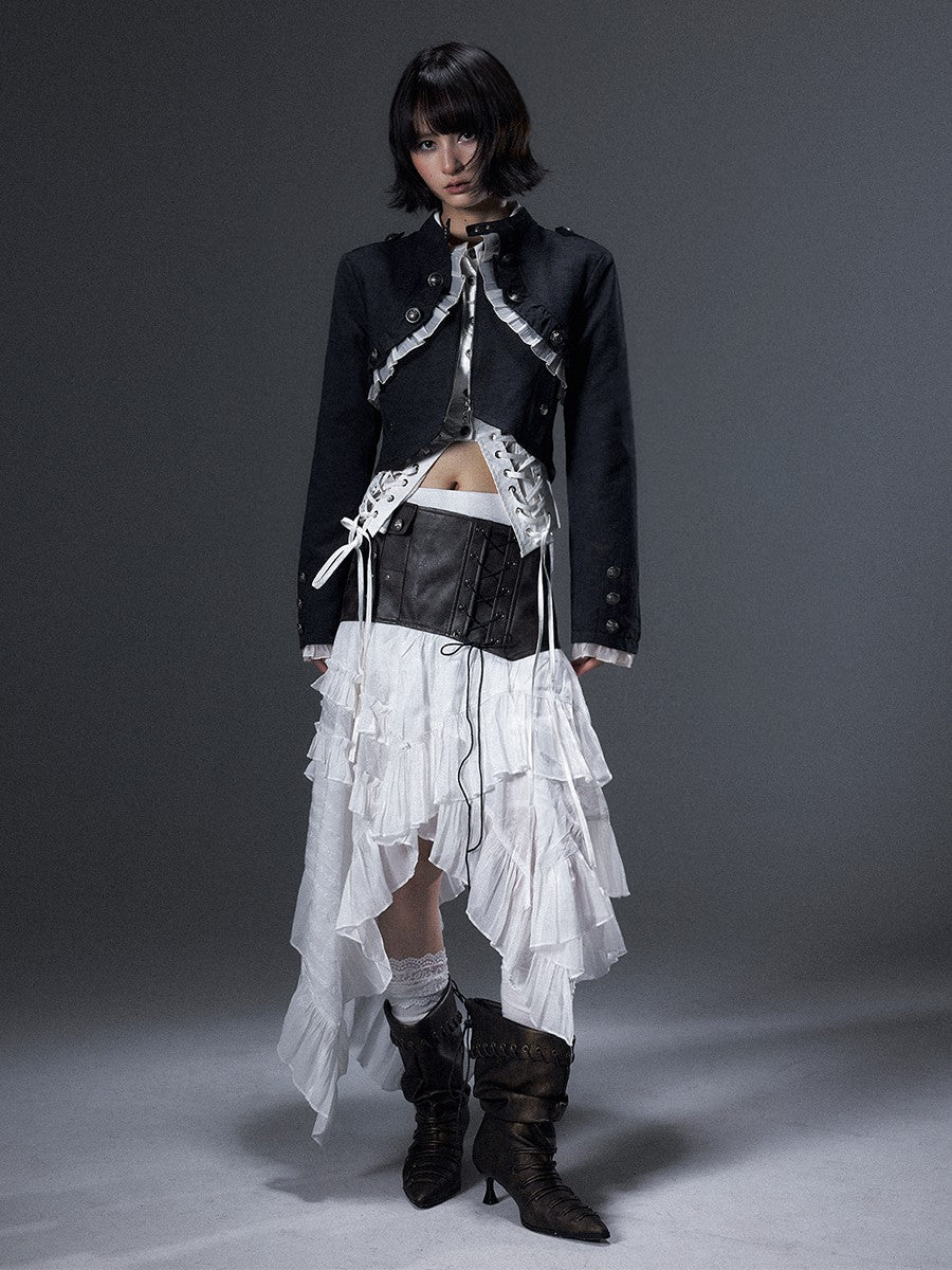 Frustration Garden Ruffled Asymmetrical Lace Up A Line Women&