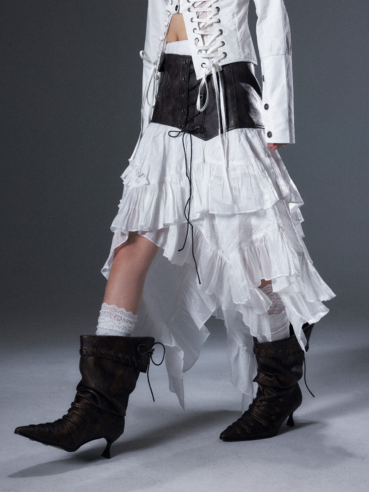 Frustration Garden Ruffled Asymmetrical Lace Up A Line Women&