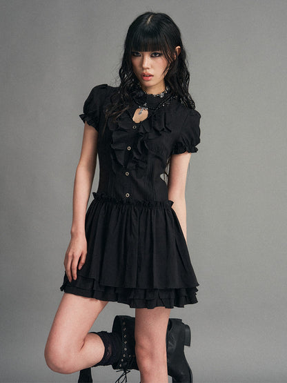Frustration Garden Ruffled Patchwork Dark Punk Puff Sleeve Women&